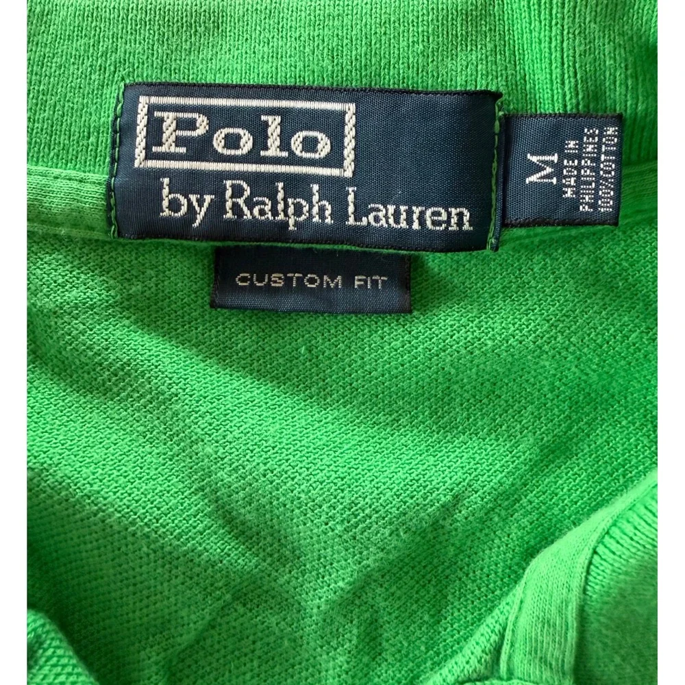 Polo Ralph Lauren Mens Green Custom Fit Short Sleeve Polo Shirt Purple Pony M